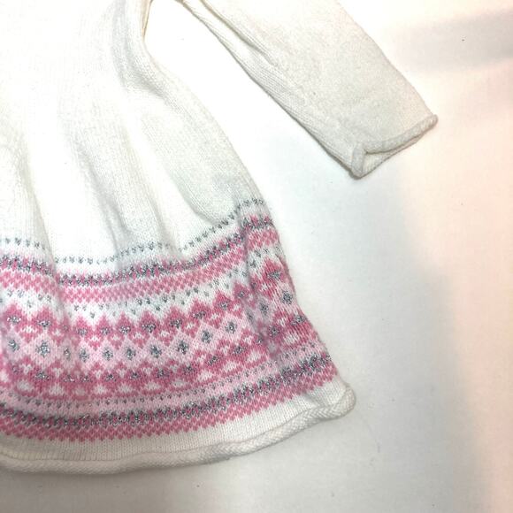 ❤️5/$25 SALE Fair Isle White Pink Cozy Knit Bow Button Long Sleeve Sweater Dress - Picture 4 of 8